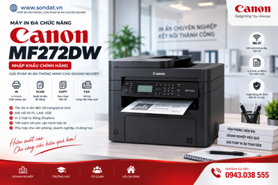Máy in đa chức năng Canon MF272DW nhập khẩu – In nhanh, Wi-Fi tiện lợi, in 2 mặt tự động