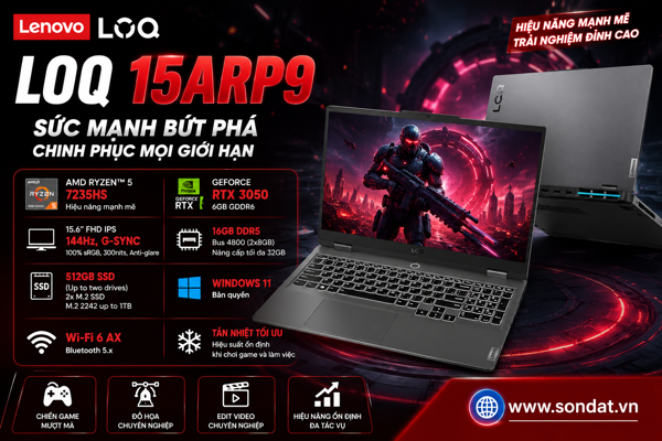 Lenovo LOQ 15ARP9 – Sức Mạnh RTX 3050 6GB, Chinh Phục Mọi Cuộc Chơi