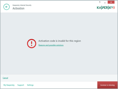 Kaspersky báo lỗi: "Mã kích hoạt không hợp lệ đối với khu vực này"