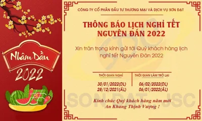 Sơn Đạt.,JSC thông báo lịch nghỉ Tết Nhâm Dần 2022