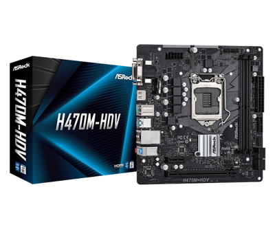 Main Asrock H470M-HDV - Intel H470 SK1200/2*DDR4 2933/1*PCI-E x16/2*PCI-E x1/4*SATA3/ HDMI, VGA, DIV