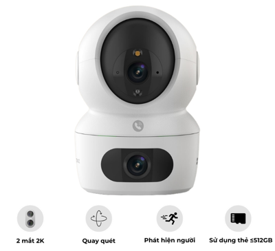 Camera Ezviz CS-H7C (4MP+4MP), IP WiFi Quay quét Trong Nhà, 2 Ống kính 2K+& 2K+, Color Night, Thoại 2 chiều, Nút gọi cảm ứng, WiFi 6, Type-C