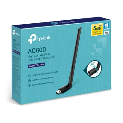 USB Wifi TP-Link Archer T2U Plus Dual Band AC600 ; An-ten 5dBi; 600 Mbps(200 Mbps: 2.4 GHz, 433 Mbps