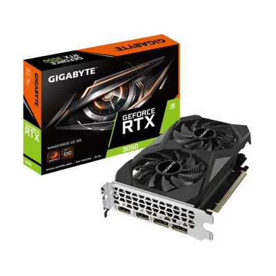 VGA RTX 3050 6GB GDDR6 Gigabyte WINDFORCE OC; Core Clock 1477; CUDA: 2304; PCI-E 4.0; ATX; PSU: 300W; HDMI2.1x2 +DP1.4 x2; 2 FAN;3Y(GV-N3050WF2OC-6GD)