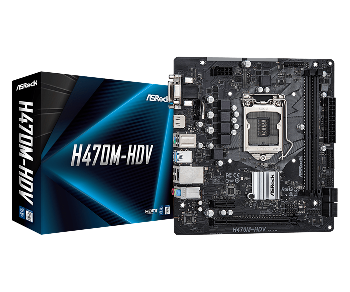 Main Asrock H470M-HDV - Intel H470 SK1200/2*DDR4 2933/1*PCI-E x16/2*PCI-E x1/4*SATA3/ HDMI, VGA, DIV