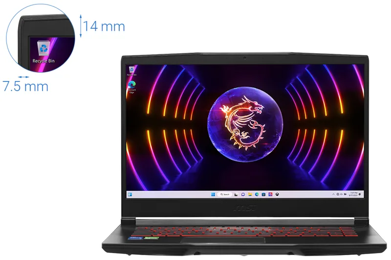 Laptop MSI GF63 12UCX 841VN BLACK Core i5-12450H; 8GB; 512GB SSD; RTX 2050/4GB; 15.6" FHD 144Hz; Win11; Black