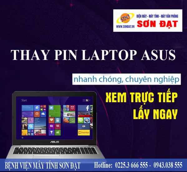 Thay pin laptop Asus K501L chính hãng, lấy ngay tại Bệnh viện máy tính Sơn Đạt