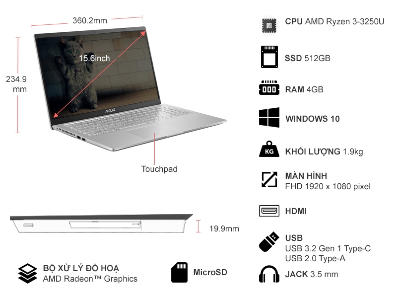 Asus D515DA-EJ845T chính hãng, giá tốt Hải Phòng