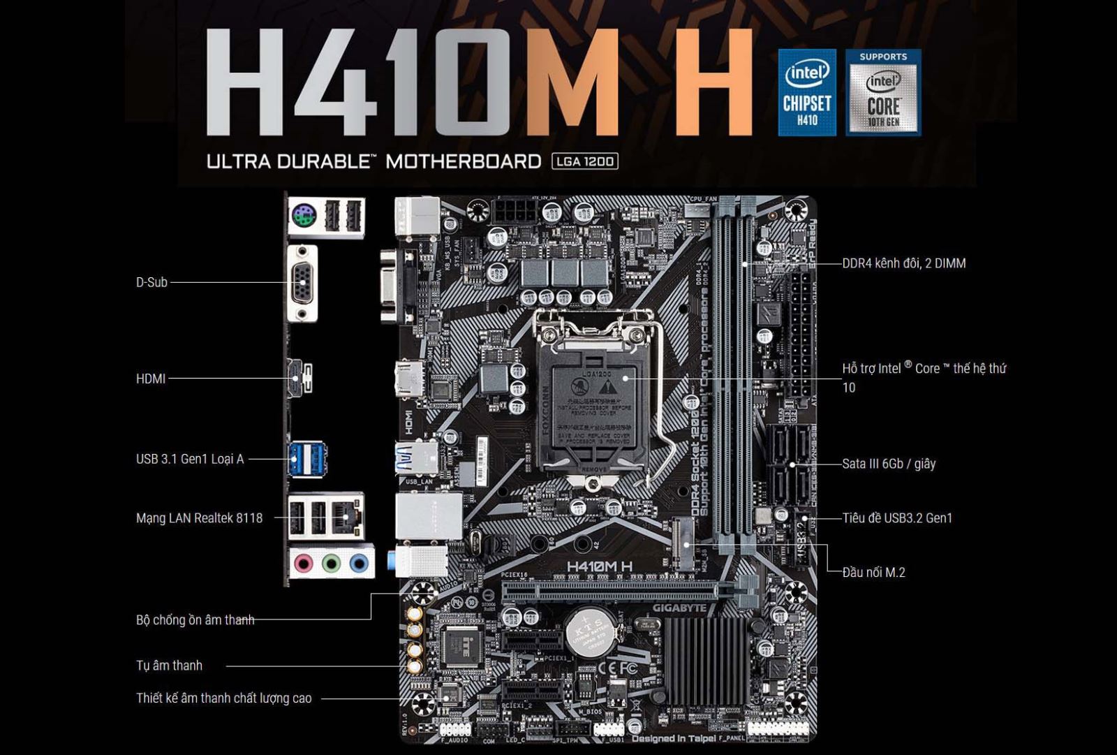 Mainboard Gigabyte H410M-H chính hãng, giá tốt tại Hải Phòng