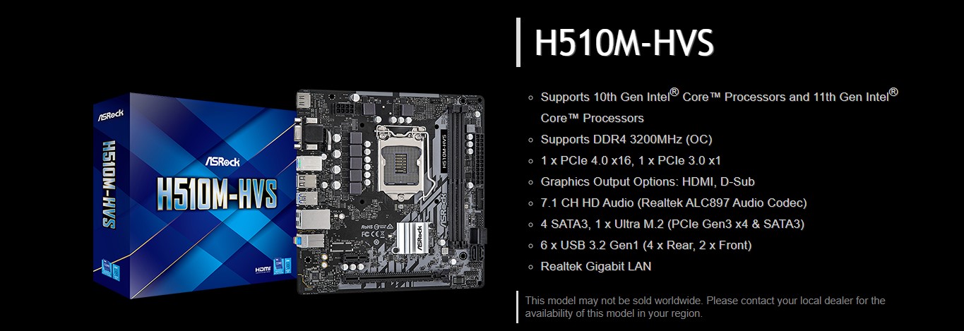 Mainboard Asrock H510M-HVS chính hãng, giá tốt tại Sơn Đạt.,JSC