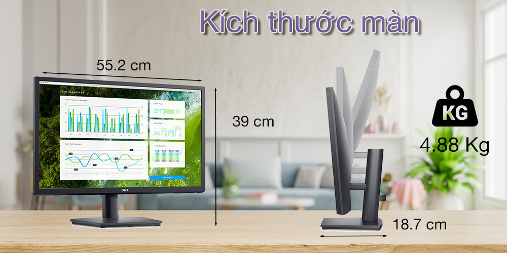 Monitor Led Dell E2222H cung cấp góc nhìn rộng trong khi tiết kiệm diện tích bàn làm việc đáng kể