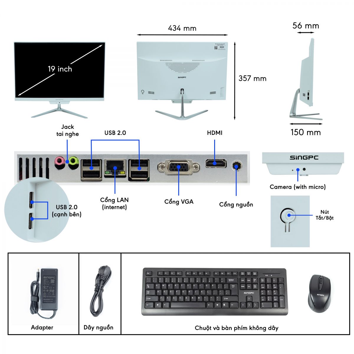 Bộ máy tính AIO SingPC M19K380-W chính hãng, giá tốt tại Sơn Đạt.,JSC