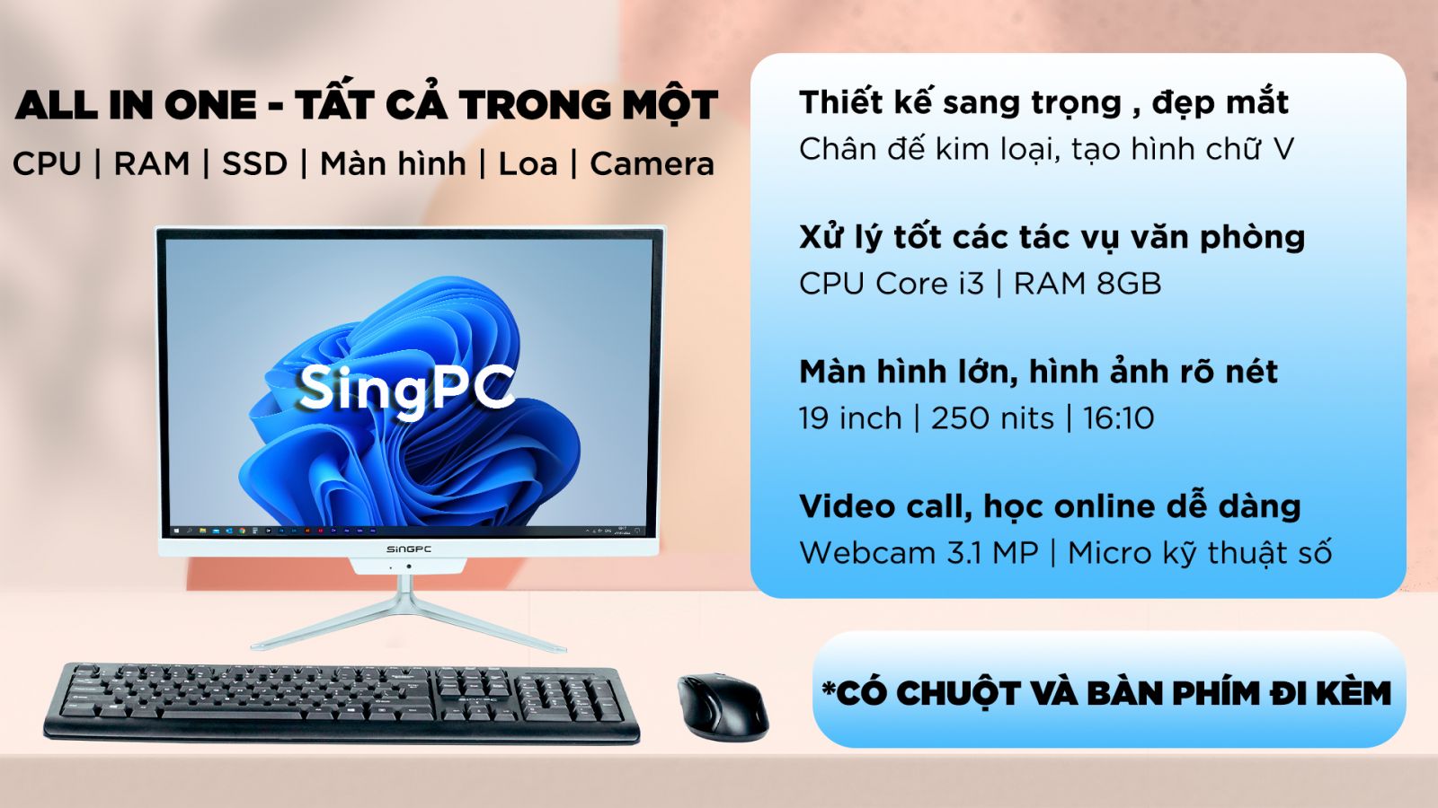 Bộ máy tính AIO SingPC M19K380-W uy tín, chất lượng tại Hải Phòng