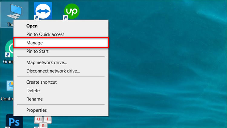 Kích chuột phải vào This PC, sau đó chọn Manager
