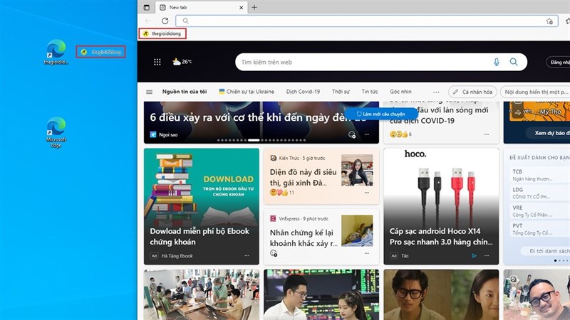 Kéo Bookmark ra ngoài Desktop để tạo Shortcut