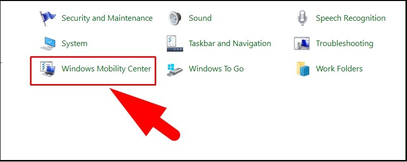 Chọn Windows Mobility Center