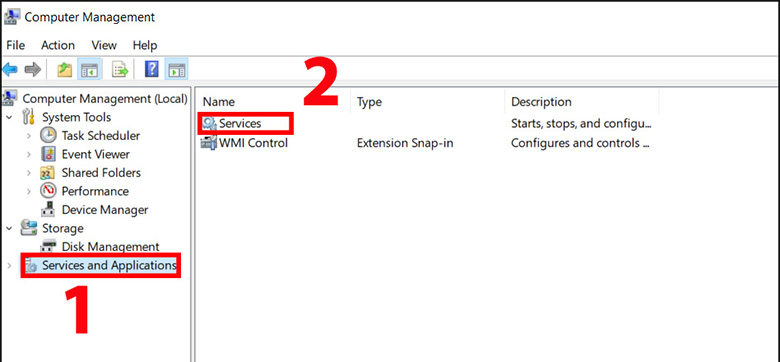 Chọn "Services and Applications" > Chọn "Services"
