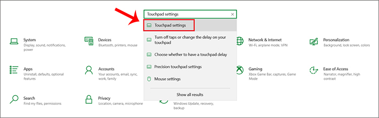 Truy cập Touchpad settings