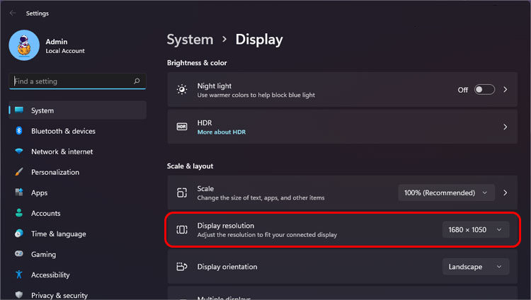 Truy cập Display Resolution