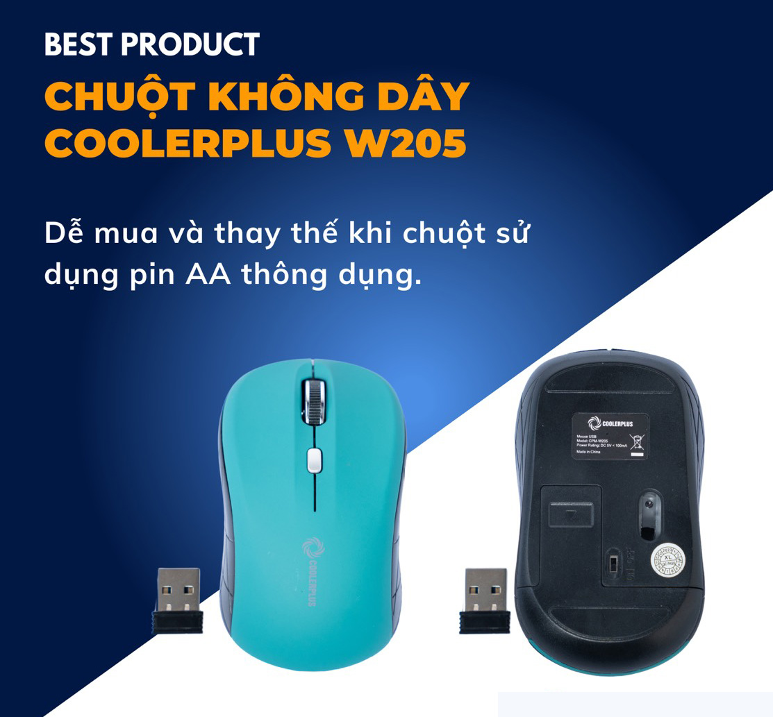 Mouse wireles Coolerplus CPM-W205 với thiết kế linh hoạt nhỏ gọn, kểu dáng cân xứng