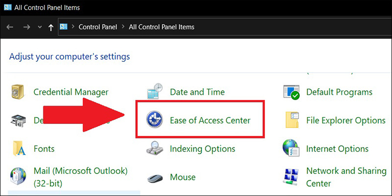 Chọn mục Ease of Access Center