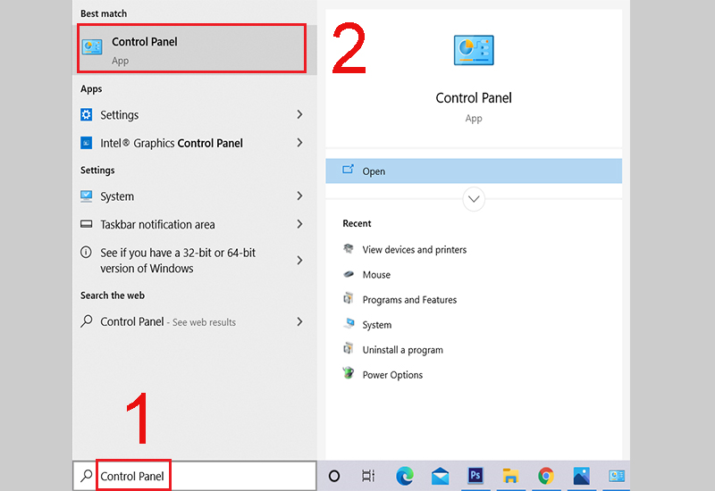 Ttìm kiếm Windows, bạn tìm kiếm và mở Control Panel