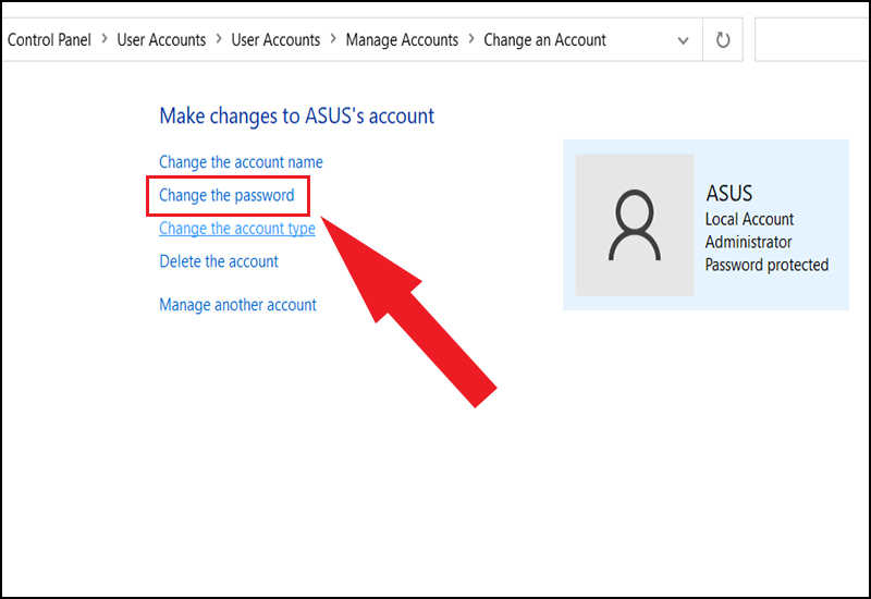 Nhấp vào Change the password