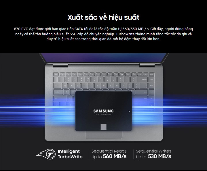 Ổ cứng SSD Samsung 870 EVO rất nhiều lần bằng cách sử dụng bộ nhớ RAM PC còn trống như một bộ nhớ cache tốc độ cao.