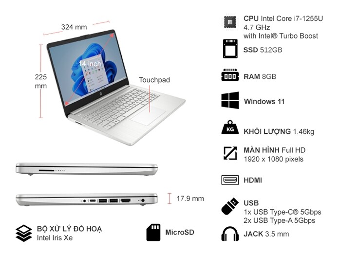 HP 14s DQ5102TU-7C0Q1PA cho phép bạn thực hiện các tác vụ một cách mượt mà, trơn tru