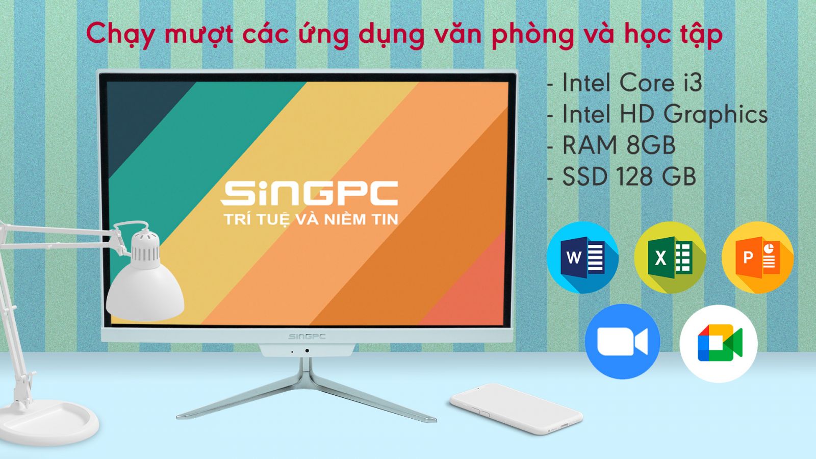 Bộ máy tính AIO SingPC M19K380-W chính hãng, giá tốt Hải Phòng