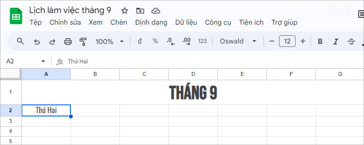 Thông thường là Thứ Hai, sau đó bạn tới hết kéo 7 cột của hàng B