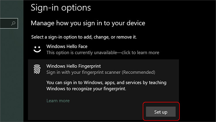 Cách cài dấu vân tay trên laptop Win 10