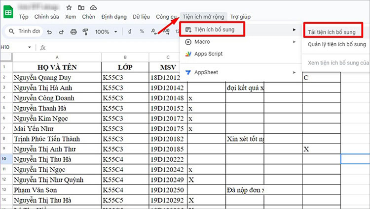 Cách xóa trùng lặp trong Google Sheet bằng công cụ Tiện ích