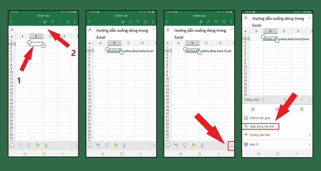 Cách xuống dòng trong Excel trên điện thoại Android, iOS