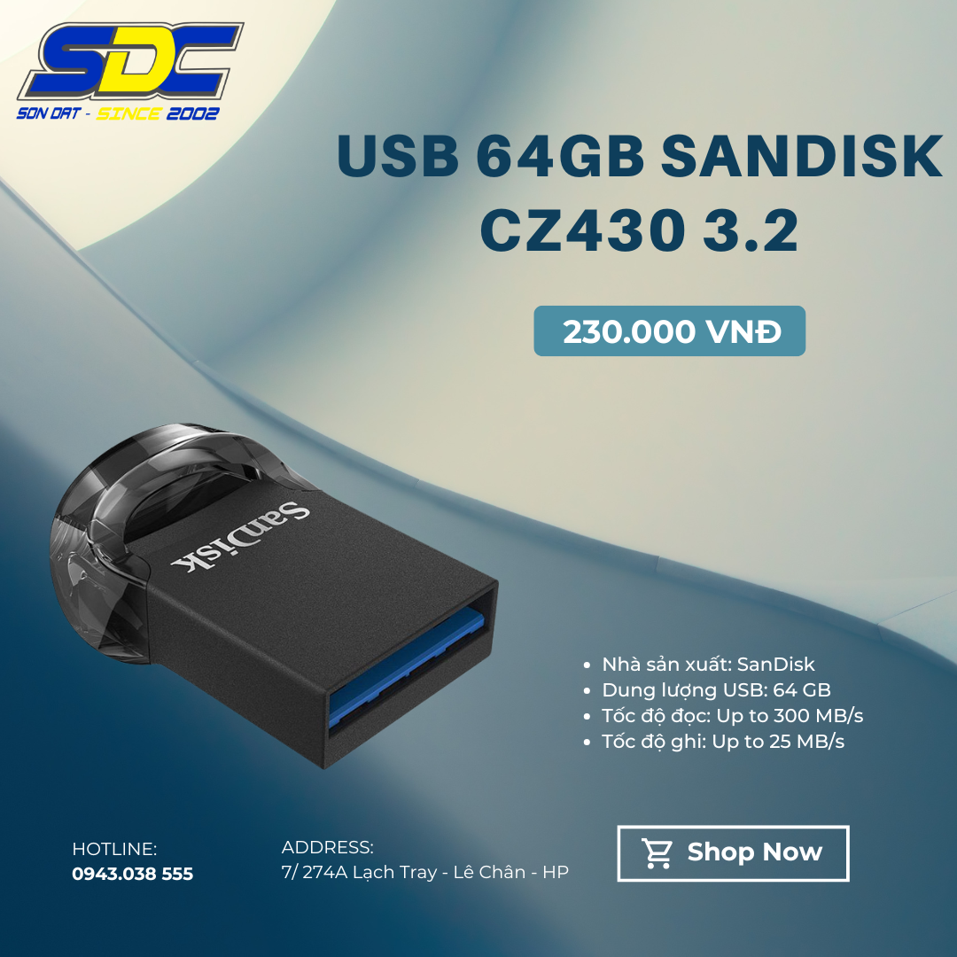USB 64GB Sandisk CZ430 3.2 được làm nhỏ gọn, tương thích tốt với hầu hết các thiết bị hiện nay