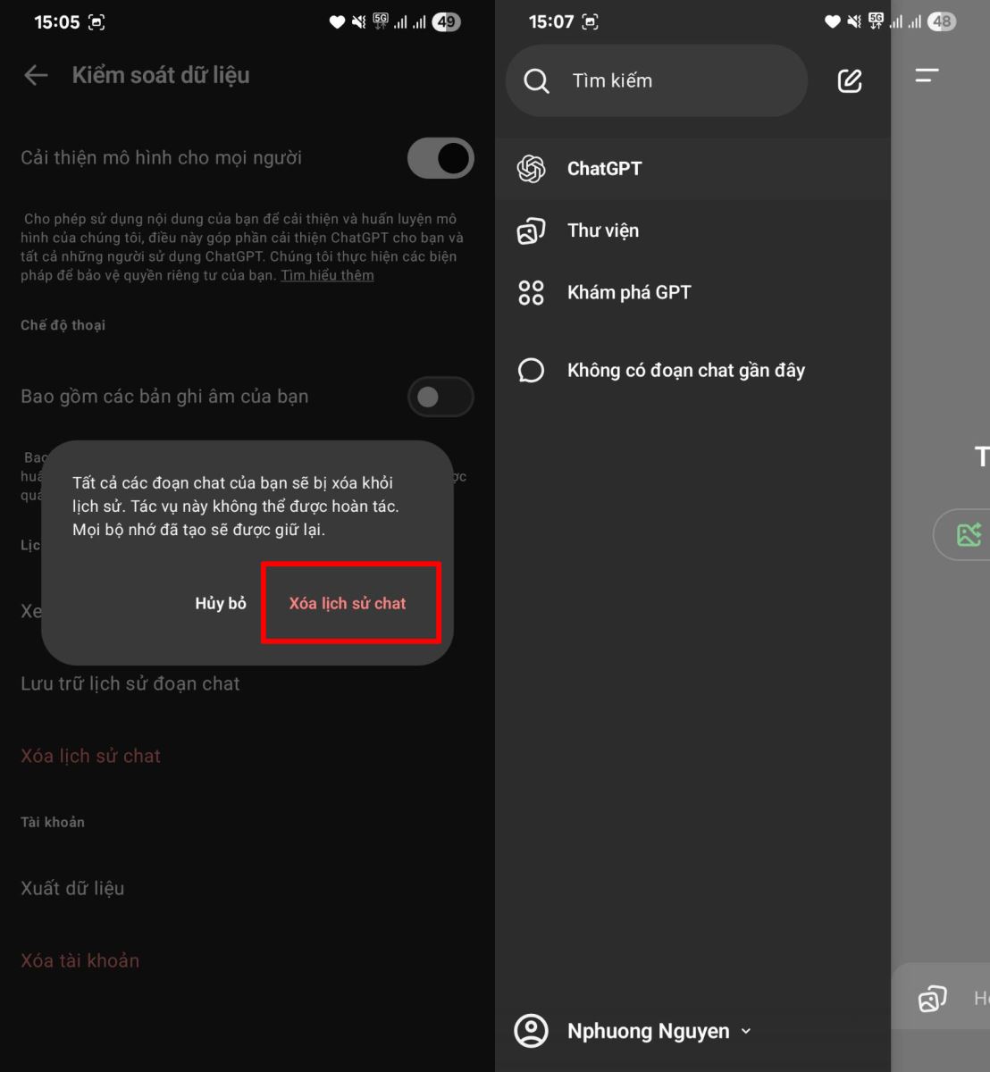 Cách xóa tất cả lịch sử chat trên ChatGPT