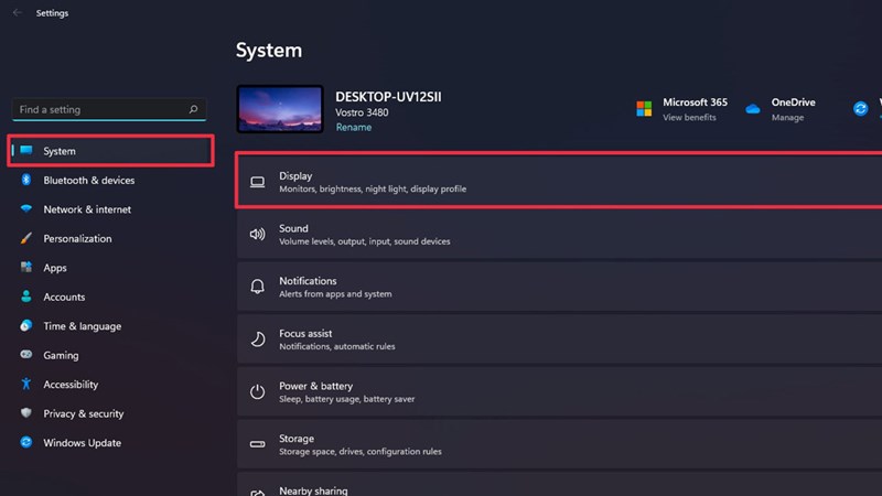  Mở Settings (Cài đặt). Mở tùy chọn Hiển thị > Bạn chọn Hệ thống (System)