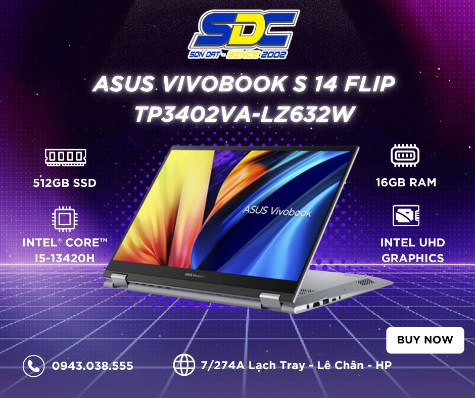 Asus Vivobook S 14 Flip TP3402VA-LZ632W là chiếc laptop 2 trong 1 có thể đáp ứng đa dạng nhu cầu của nhiều đối tượng