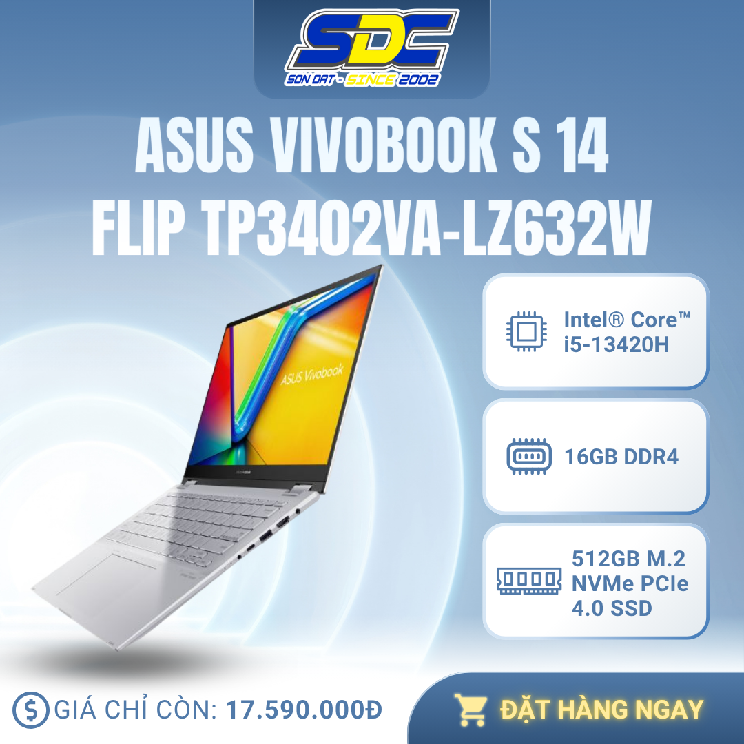 Asus Vivobook S 14 Flip TP3402VA-LZ632W là chiếc laptop 2 trong 1 có thể đáp ứng đa dạng nhu cầu của nhiều đối tượng