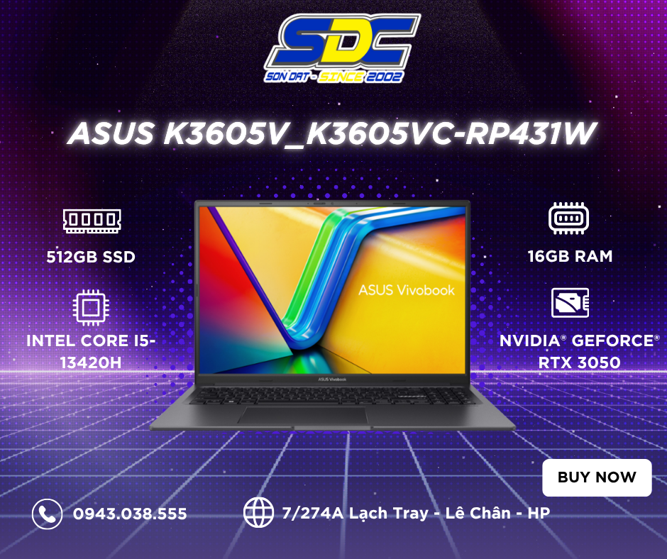 Asus K3605V_K3605VC-RP431W là một lựa chọn hấp dẫn dành cho học sinh, sinh viên, dân văn phòng và cả những người làm sáng tạo