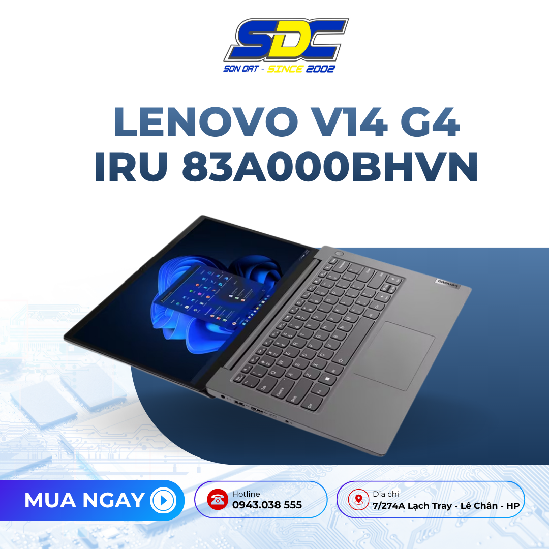 Lenovo V14 G4 IRU 83A000BHVN là sản phẩm laptop văn phòng mới với tổng thể ngoại hình tối giản, gọn nhẹ