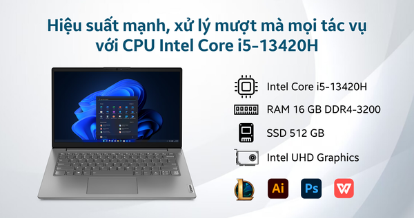Lenovo V14 G4 IRU 83A000BHVN là sản phẩm laptop văn phòng mới với tổng thể ngoại hình tối giản