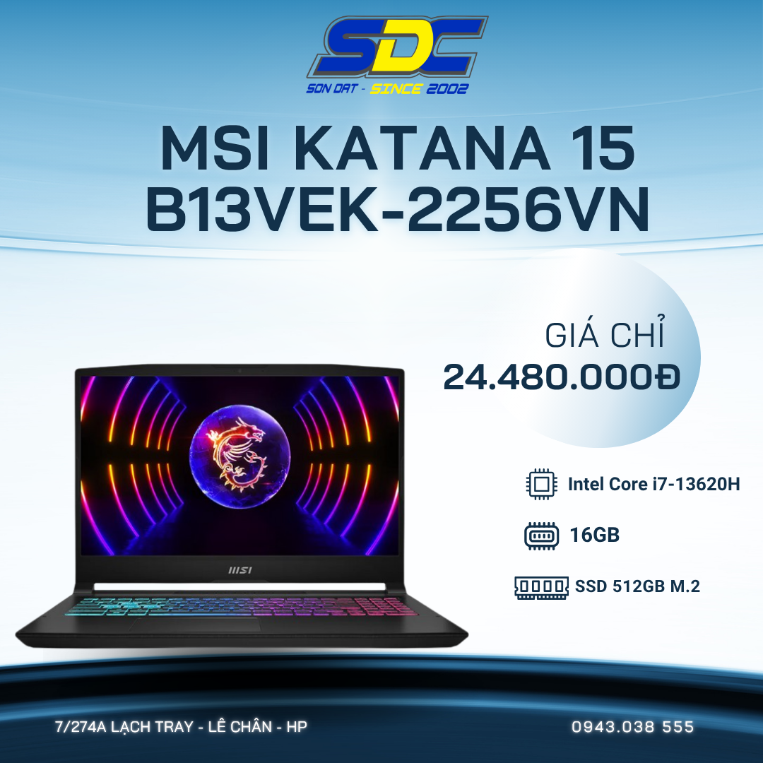 MSI Katana 15 B13VEK-2256VN là một chiếc laptop gaming hiệu năng cao của hãng MSI
