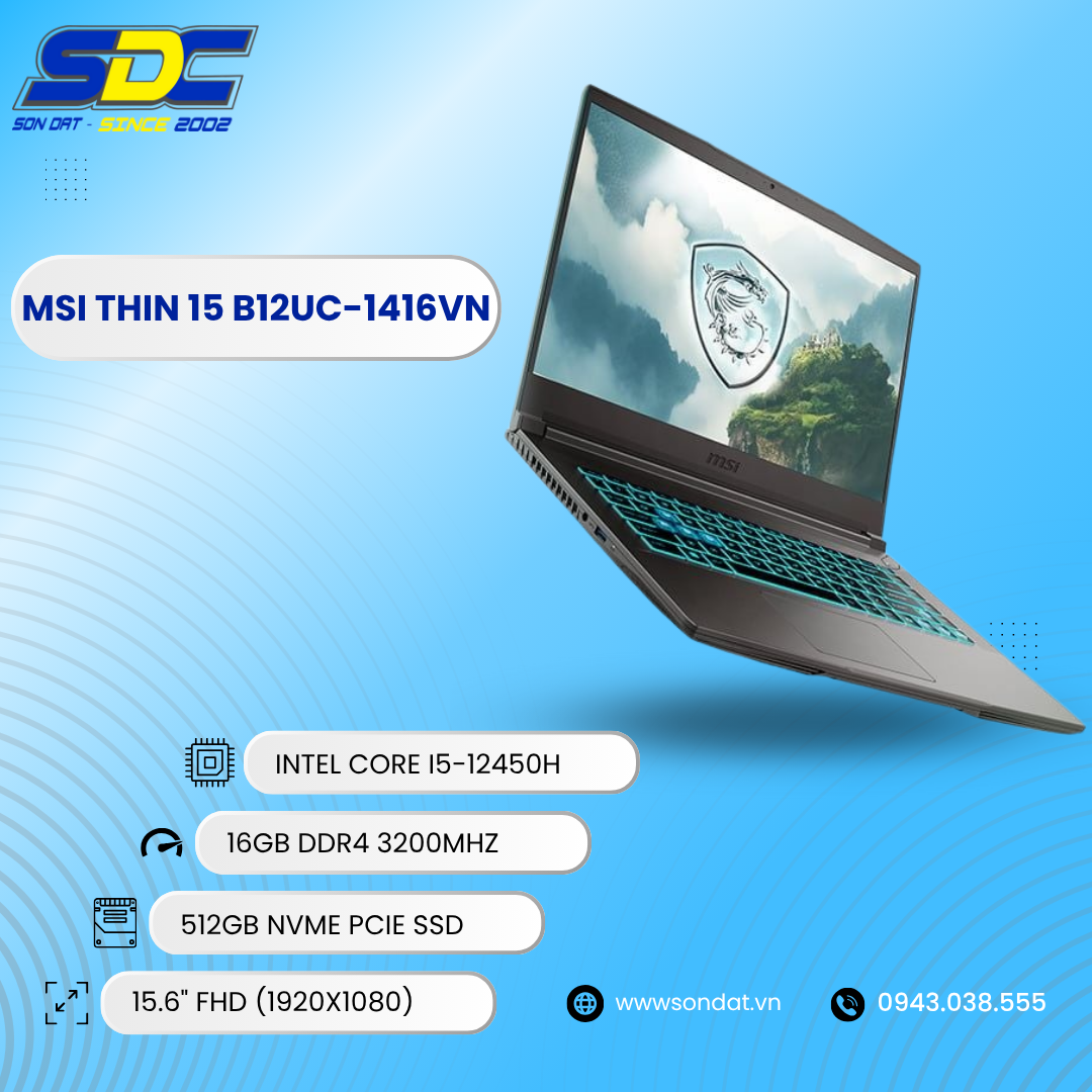 MSI Thin 15 B12UC-1416VN được trang bị bộ vi xử lý Intel Core i5-12450H