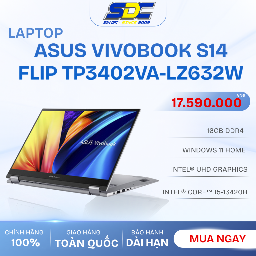 Asus Vivobook S 14 Flip TP3402VA-LZ632W là chiếc laptop 2 trong 1 có thể đáp ứng đa dạng nhu cầu của nhiều đối tượng