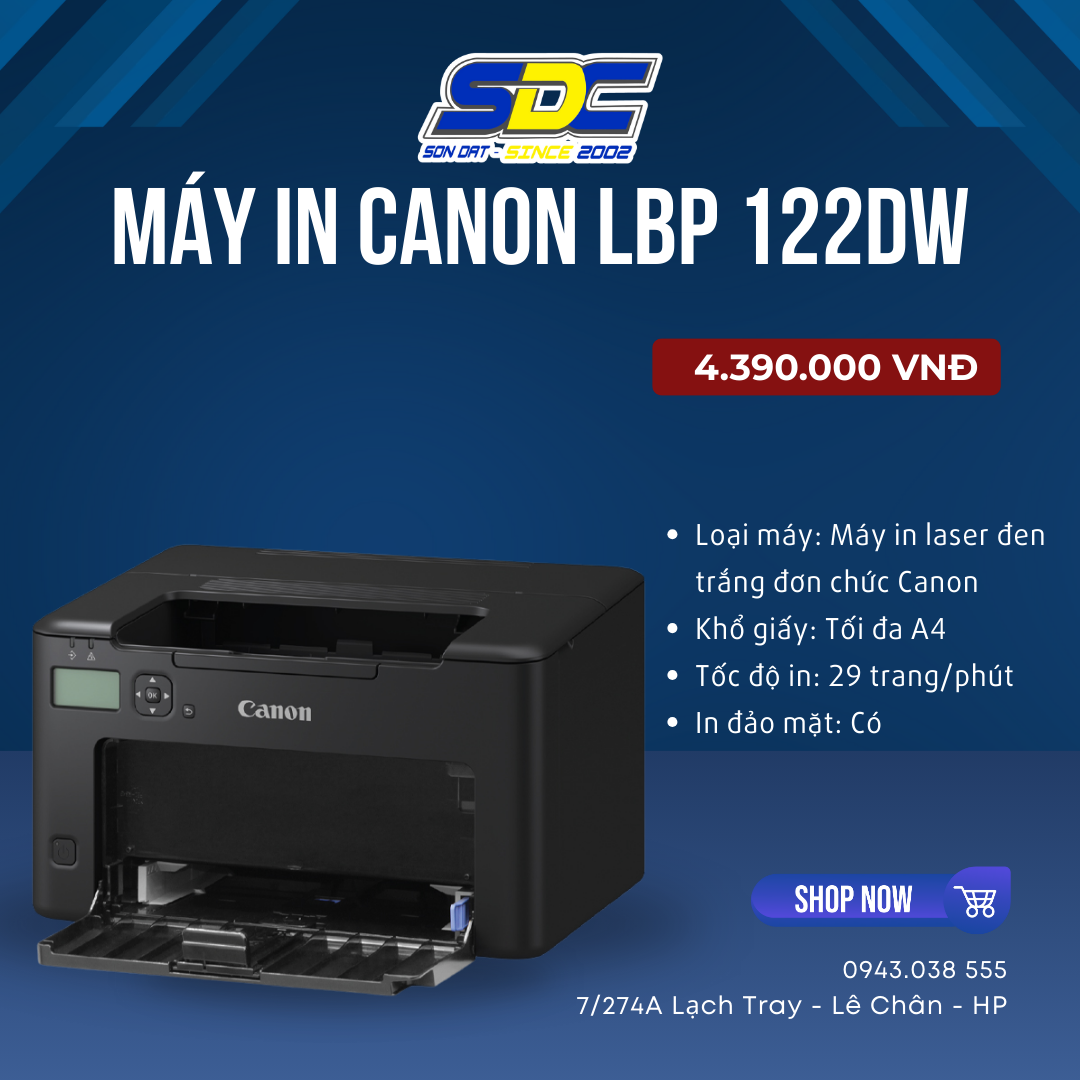 Máy in Canon LBP 122DW là dòng máy in laser đơn sắc hiện đại, được thiết kế cho văn phòng vừa và nhỏ
