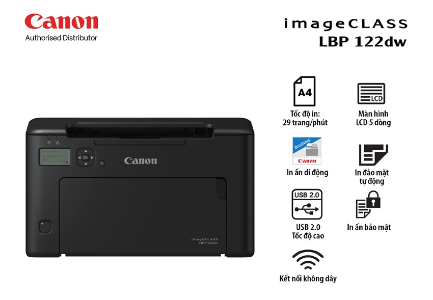 Máy in Canon LBP 122DW là dòng máy in laser đơn sắc hiện đại, được thiết kế cho văn phòng vừa và nhỏ