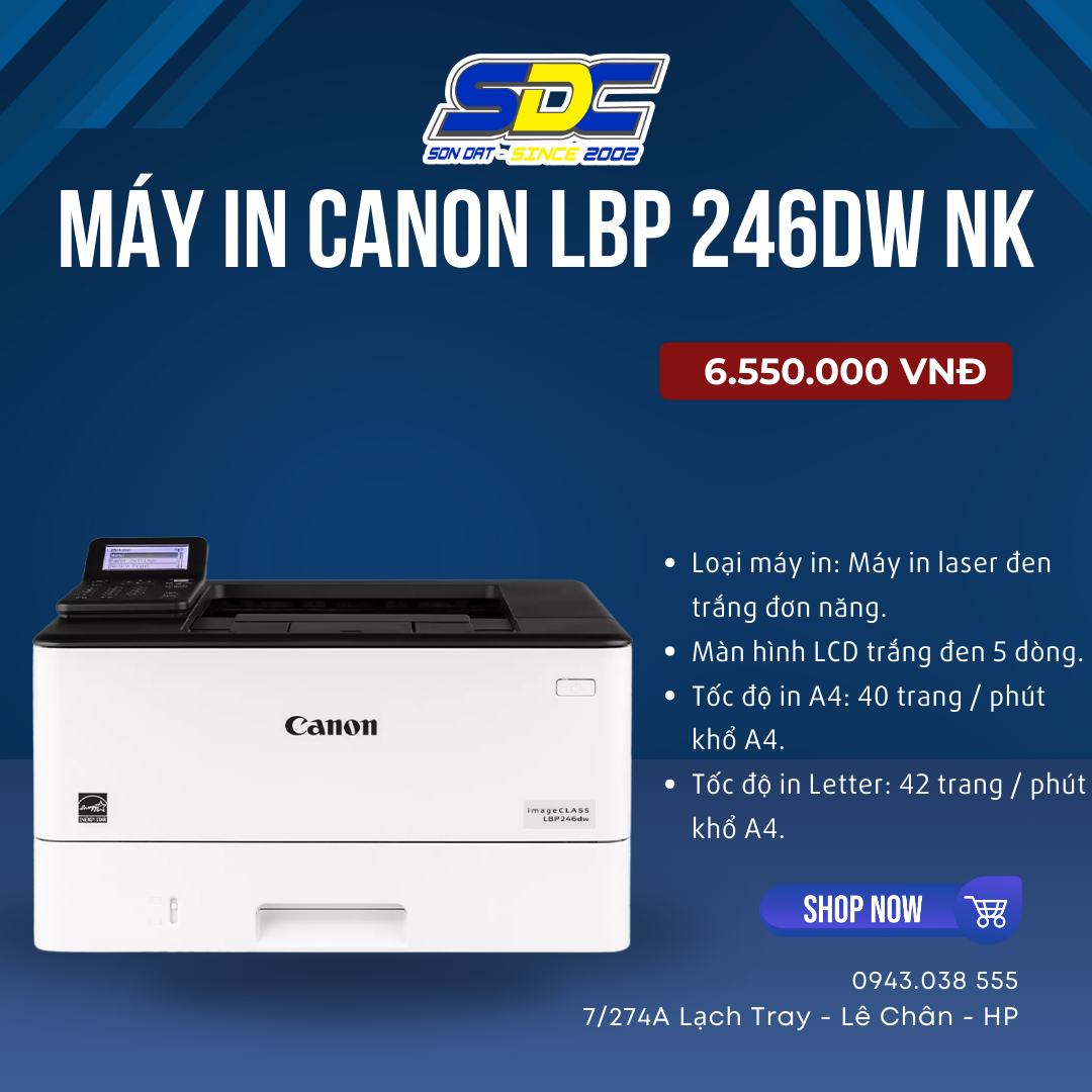Máy in Canon LBP 246DW NK được thiết kế dàn phím bấm cũng như phím chức năng được bố trí riêng biệt