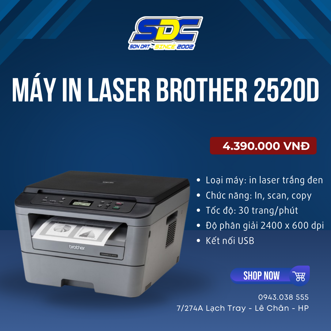 Máy in Brother DCP-L2520D với thiết kế nhỏ gọn, kiểu dáng hiện đại, có thể dễ dàng bố trí một nơi để ở văn phòng làm việc