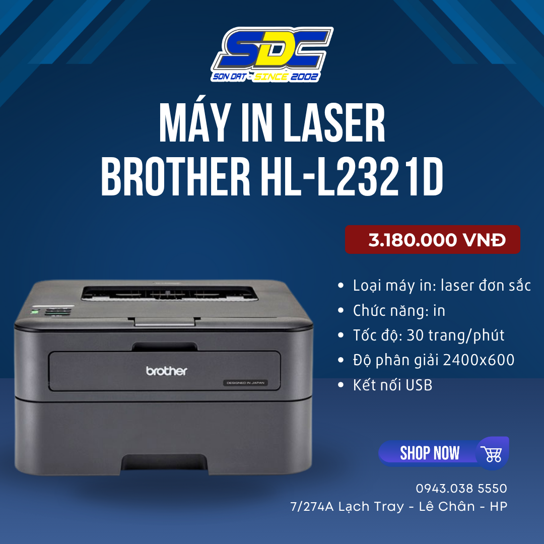 Máy in Brother HL-L2321D có khay giấy chính sức chứa lớn, tối đa lên đến 250 tờ